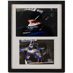 Ten signed Formula 1 photographs, comprising eight Damon Hill examples, Jenson Button and a Nigel Mansell example, nine with certificates of authenticity from Write Stuff Autographs, all framed, largest H47cm, W67cm