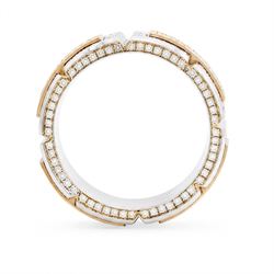 Platinum and 18ct gold diamond ring, eight platinum panels pave set with diamonds, linked by four diamond set horizontal panels, each with screw decoration, total diamond weight approx 2.80 carat