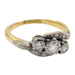 Gold three stone diamond ring, illusion set, stamped 18ct Plat