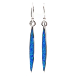  Pair of silver blue opal pendant slither ear-rings stamped 925  