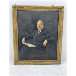 Margaret Lindsay Williams (1888-1960): Three-Quarter Length Portrait of a Gentleman Holding a Book, oil on canvas signed and dated 1955, 129cm x 100cm
Notes: Margaret Lindsay Williams was a notable portrait painter of members of the Royal Family and Politicians