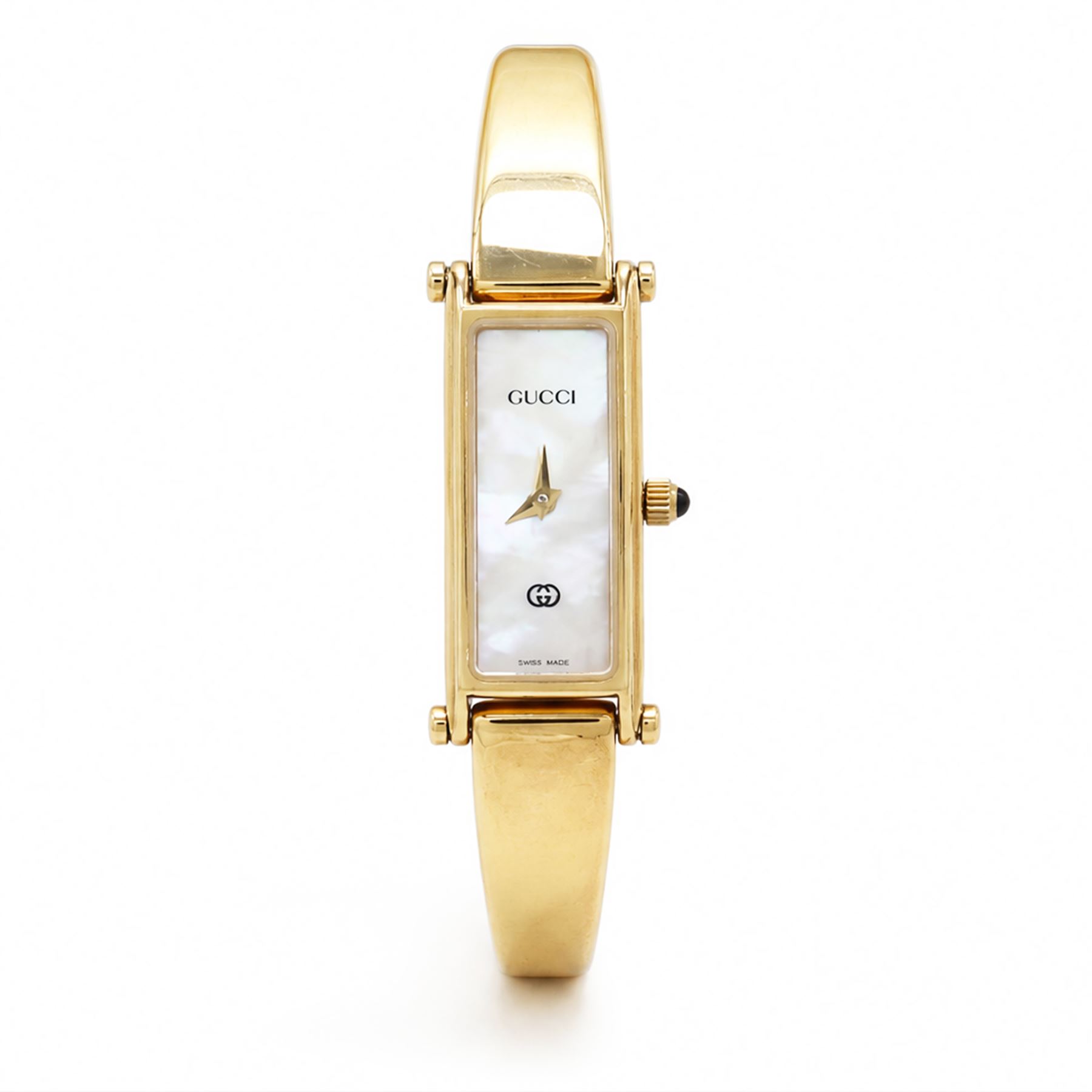 Gucci ladies gilt quartz wristwatch, Ref. 1500, with mother of pearl dial, boxed