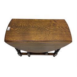 20th century oak drop-leaf dining table on spiral turned supports 