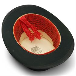 Black top hat by Lincoln Bennett & Co, retailed by Hart & Hobbs, in a Cuthbertson hat box, internal circumference approx. 54cm, and one other black top hat, internal circumference approx. 57cm (2)