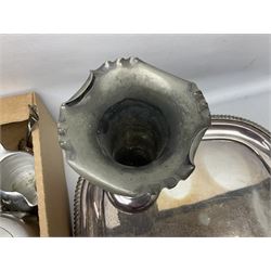 Collection of silver plate to include teapots, coffee pots, milk jug, sucrier, serving spoons, etc, together with pewter tankards 