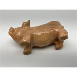 Carved calcite figure in the form of a pig, H6cm