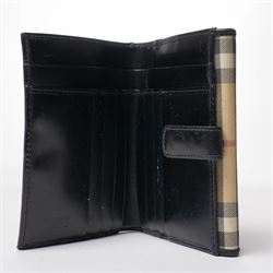 Burberry - Nova Check Wallet, in beige ground check canvas with black leather trim, of folding form with press-stud fastening and fitted interior