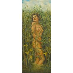 Continental School (Mid 20th Century): Nude in the Reeds, oil on canvas board unsigned 49cm x 20cm 