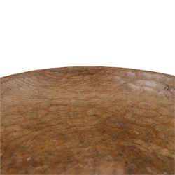 Rabbitman - circular tooled oak fruit bowl, carved with rabbit signature, by Peter Heap, Wetwang
