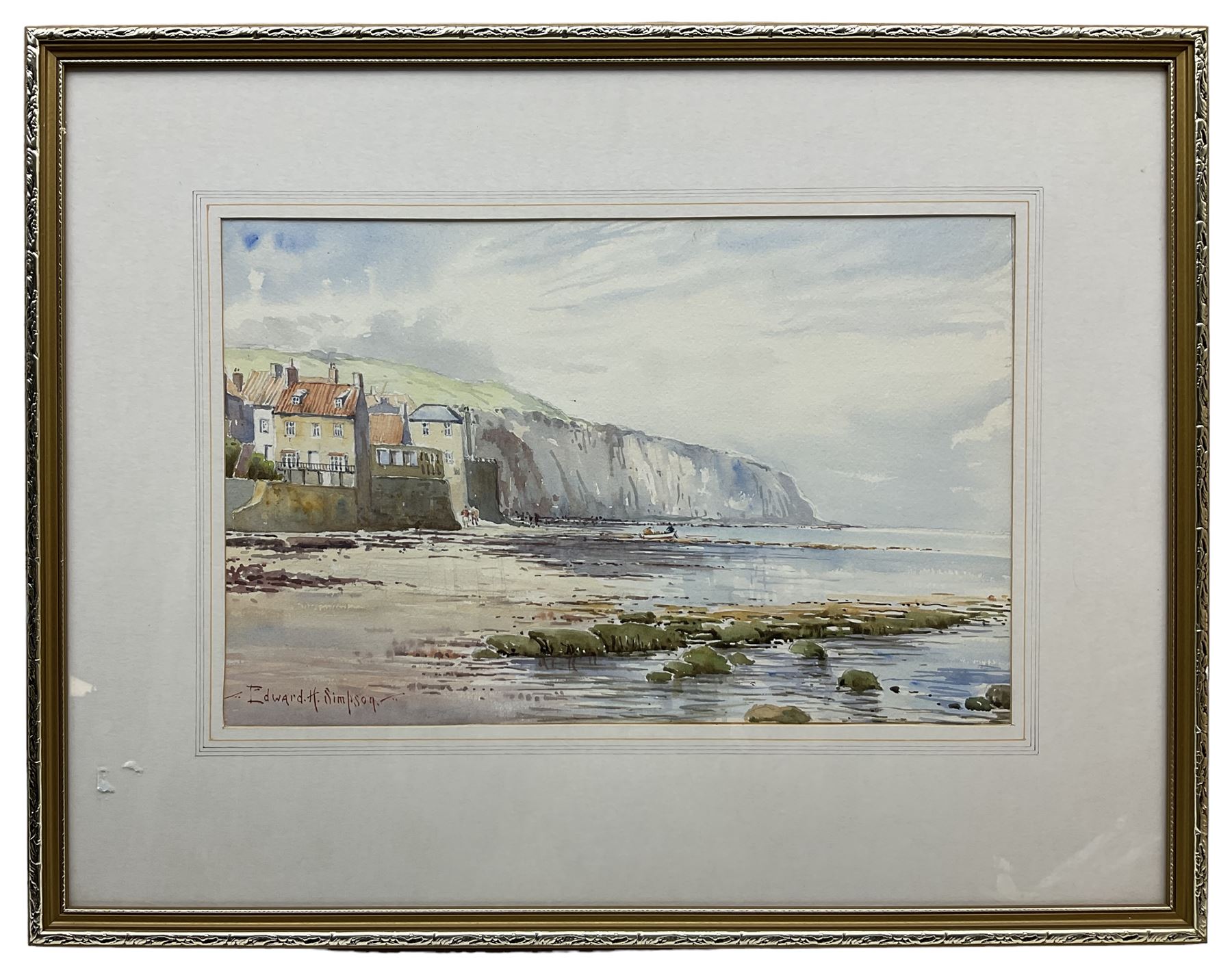 Edward H Simpson (British 1901-1989): 'On the Beach at Robin Hood's Bay' and 'The Old Lighthouses Whitby', two watercolours signed, labelled verso 27cm x 42cm (2)