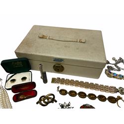 Silver cigar piercer by Dunhill, Birmingham 1958, gold garnet ring, stamped 9ct, Victorian rose gold shank hallmarked with soldered gilt cameo head and a collection of vintage and later costume jewellery