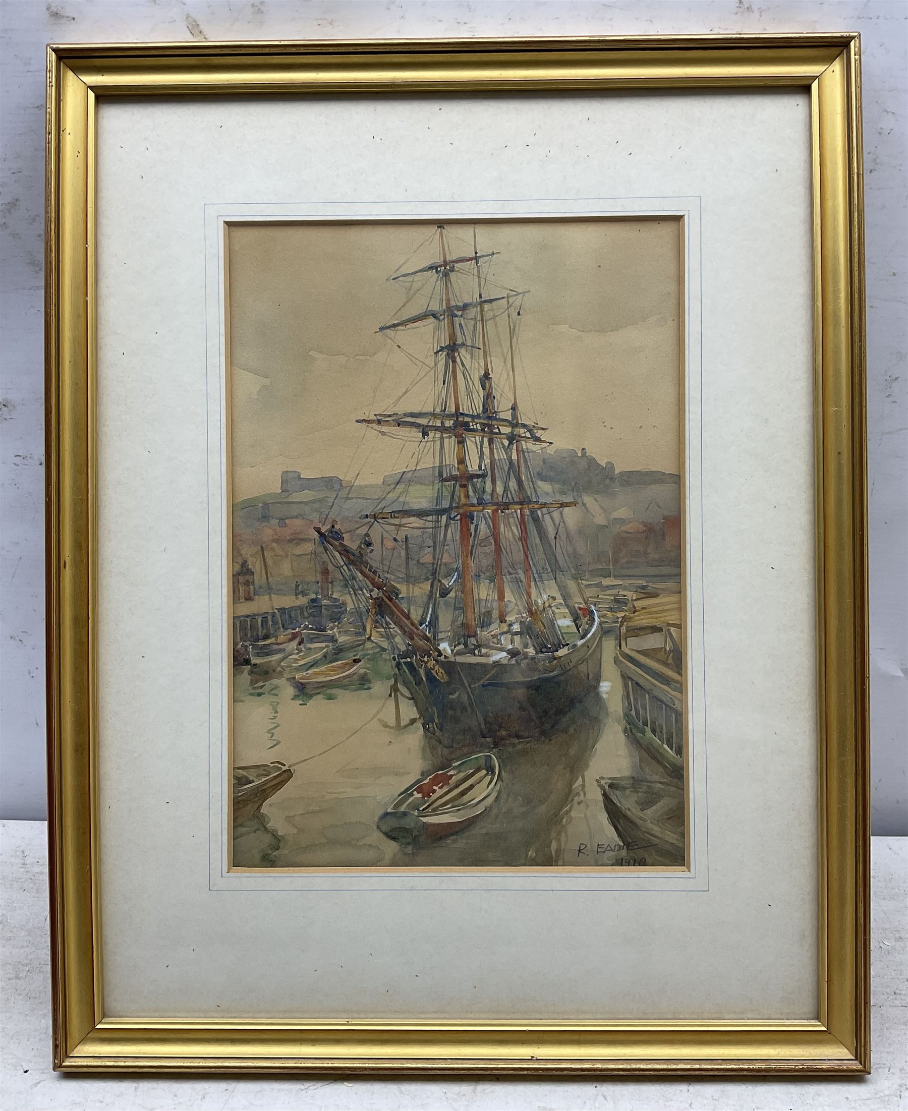 Robert Eadie RSW (Scottish 1877-1954): Whitby Boats, watercolour signed and dated 1910, 33cm x 23cm 