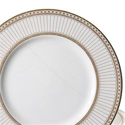 Wedgwood 'Colonnade' pattern dinner and tea service comprising twelve dinner plates, twelve dessert plates, nine soup bowls and stands, pair of covered vegetable dishes, sauce boat and stand, eight tea cups and saucers, thirteen tea plates, milk jug and sugar bowl