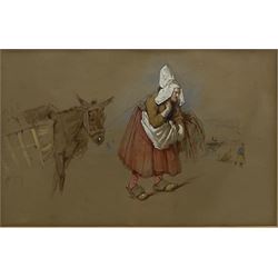 John Frederick Lewis (British 1805-1876): Spanish Woman with a Donkey, watercolour heightened in white over pencil unsigned 16cm x 25cm
Provenance: East Yorkshire private collection; Sir John & Lady Witt, their estate sale Sotheby's 19th February 1987 Lot 152
Literature: Major General Michael Lewis, John Frederick Lewis RA, 1978 p.73 No.250