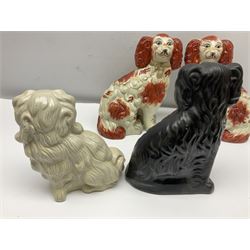 Two Pairs of Staffordshire style dogs, together with three other examples, largest example H27cm