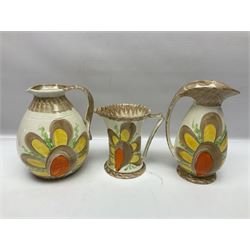 Murano glass dish together with three Myott jugs etc