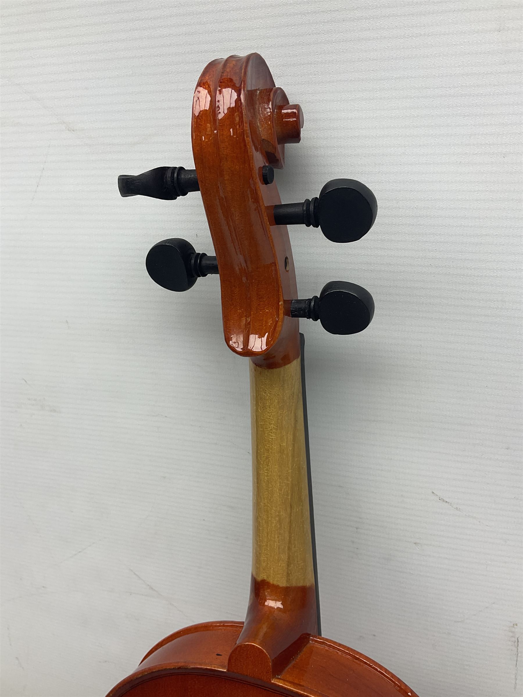 Stentor Student violin with 36cm two-piece back and spruce top, bears label 'The Stentor Student II No.1117807' L59cm; and another similar student's violin by Palatino (2)