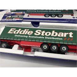 Corgi Eddie Stobart - two Special Edition Hauliers of Renown lorries; CC13749 Scania R Curtainside Trailer and CC15508 Volvo F10 Curtainside; and limited edition Hauliers of Renown CC13801 Mercedes-Benz Actros Fridge Trailer; all boxed (3)