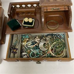 Quantity of costume jewellery to include necklaces and earrings etc in two jewellery boxes