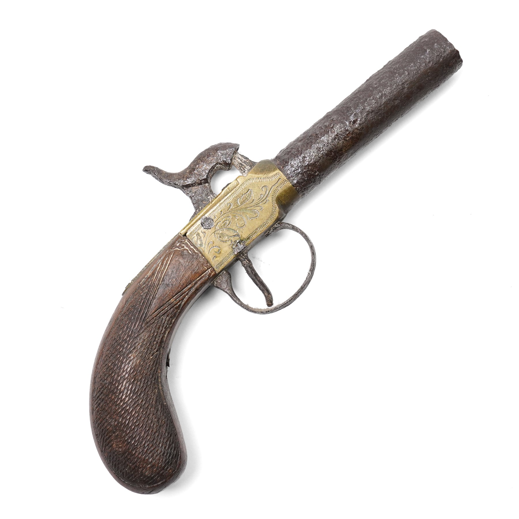 19th century French Chassepot bayonet with 57cm blade, engraved and dated 1868 with brass grip and a percussion pocket pistol 