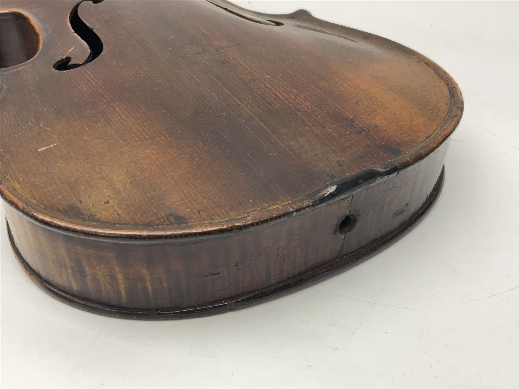 German trade violin c1900 stamped PAGANINI with 35.5cm two-piece maple back and ribs and spruce top L58.5cm overall; in carrying case; and another German trade violin for spares or repair; in carrying case (2)