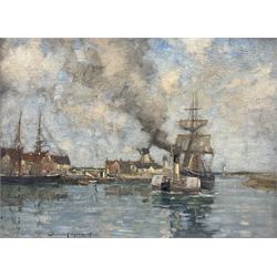 Bertram Priestman RA ROI NEAC (British 1868-1951): 'Littlehampton Harbour', oil on canvas signed and dated '07, old title label verso 44cm x 59.5cm 