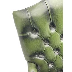 Georgian design swivel office desk chair, upholstered in buttoned green leather, on five spoke base with castors 