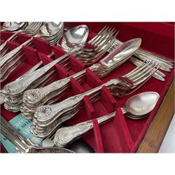 Canteen of King's pattern cutlery for six place settings by James Ryals of Sheffield, with two extra forks, pair of salad servers and six fish knives, all within fitted wooden case, together with six ivorine handled butter knives and six silver plated cake forks