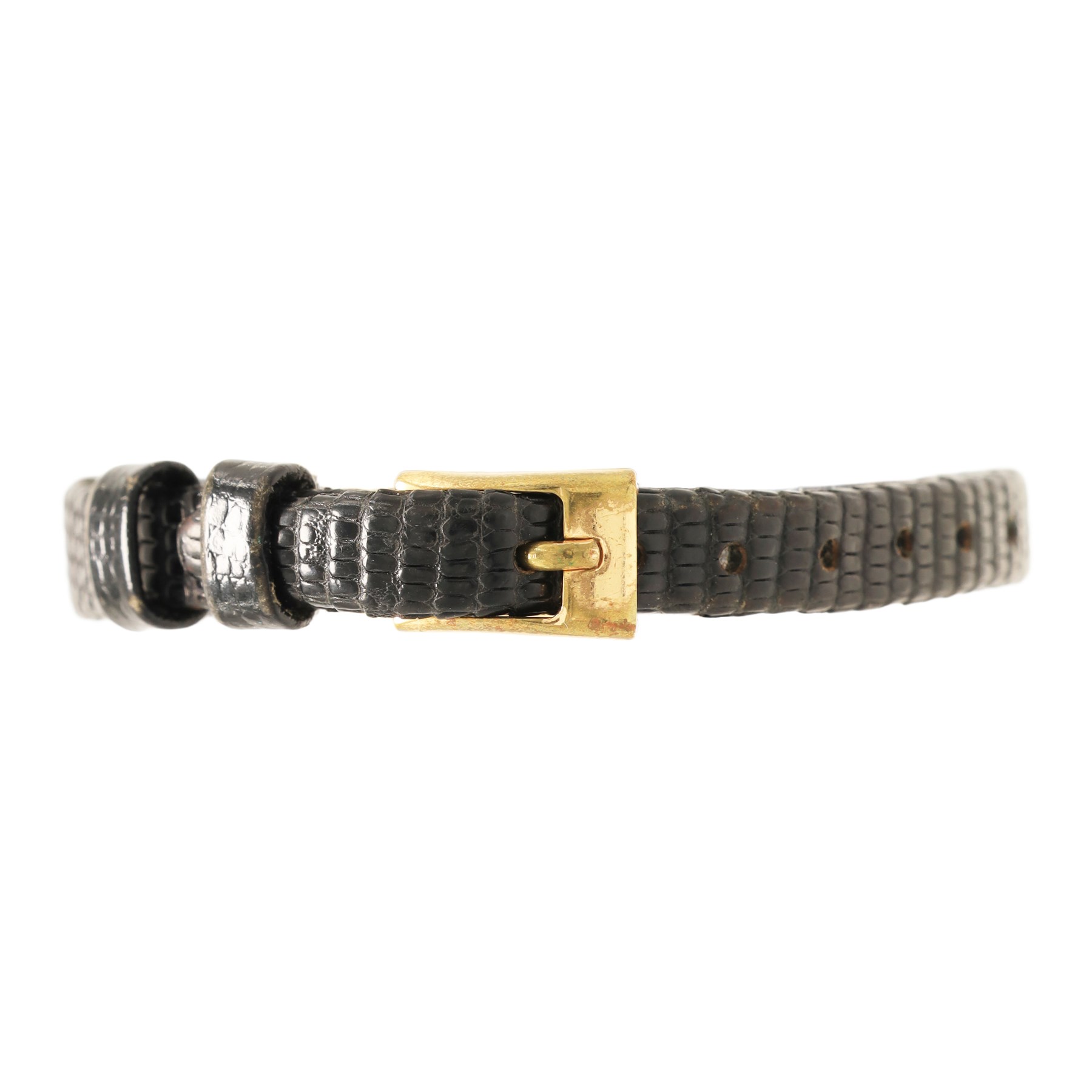Piaget ladies 18ct gold manual wind wristwatch, silvered / champagne engine turned dial with dagger hour markers, back case No. 5635, Birmingham import mark 1956 with Helvetia hallmark, on black leather strap
