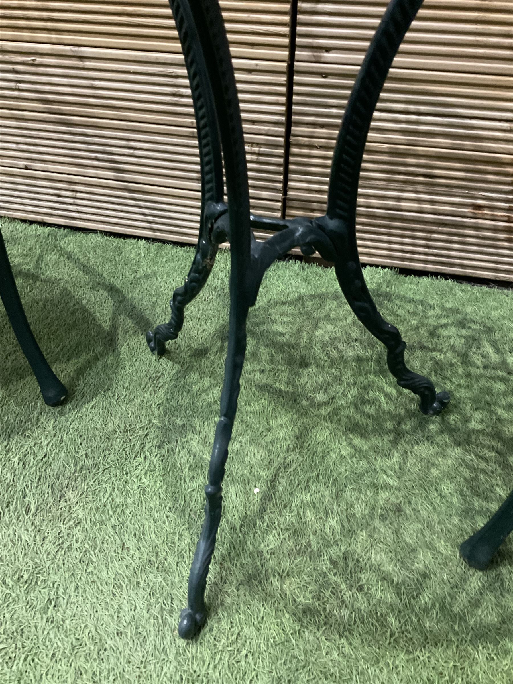 Aluminium  garden table and two chairs painted in green - THIS LOT IS TO BE COLLECTED BY APPOINTMENT FROM DUGGLEBY STORAGE, GREAT HILL, EASTFIELD, SCARBOROUGH, YO11 3TX