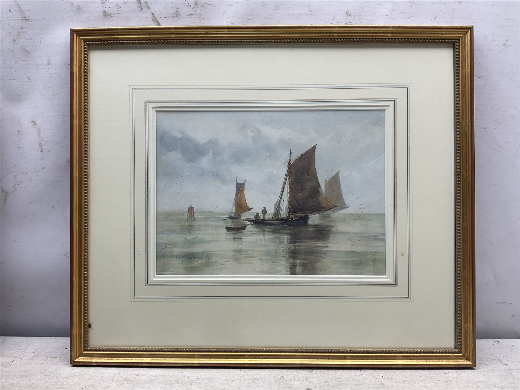 Frederick William Scarborough (British 1860-1939): Boats in a Calm, watercolour signed 24cm x 34cm 
