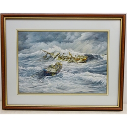  Lifeboat on a Rescue in Stormy Seas, 20th century oil on board signed by K. Griffin 29cm x 41cm  