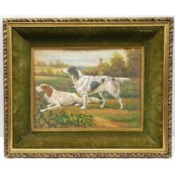 A Jackson? (20th century): Hunter and Gundogs, oil on board indistinctly signed 28cm x 37cm