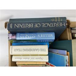 Collection of books, to include The Gardening Year, Miller's 2014-2015, Heritage of Britain, fashion books etc, in five boxes  