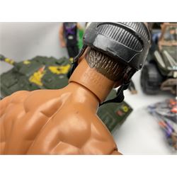 Action Man - Hasbro Strike Force Battle Tank by Sunny Smile; jeep; ten various period dressed figures; and quantity of weapons and other accessories including motorcycle etc