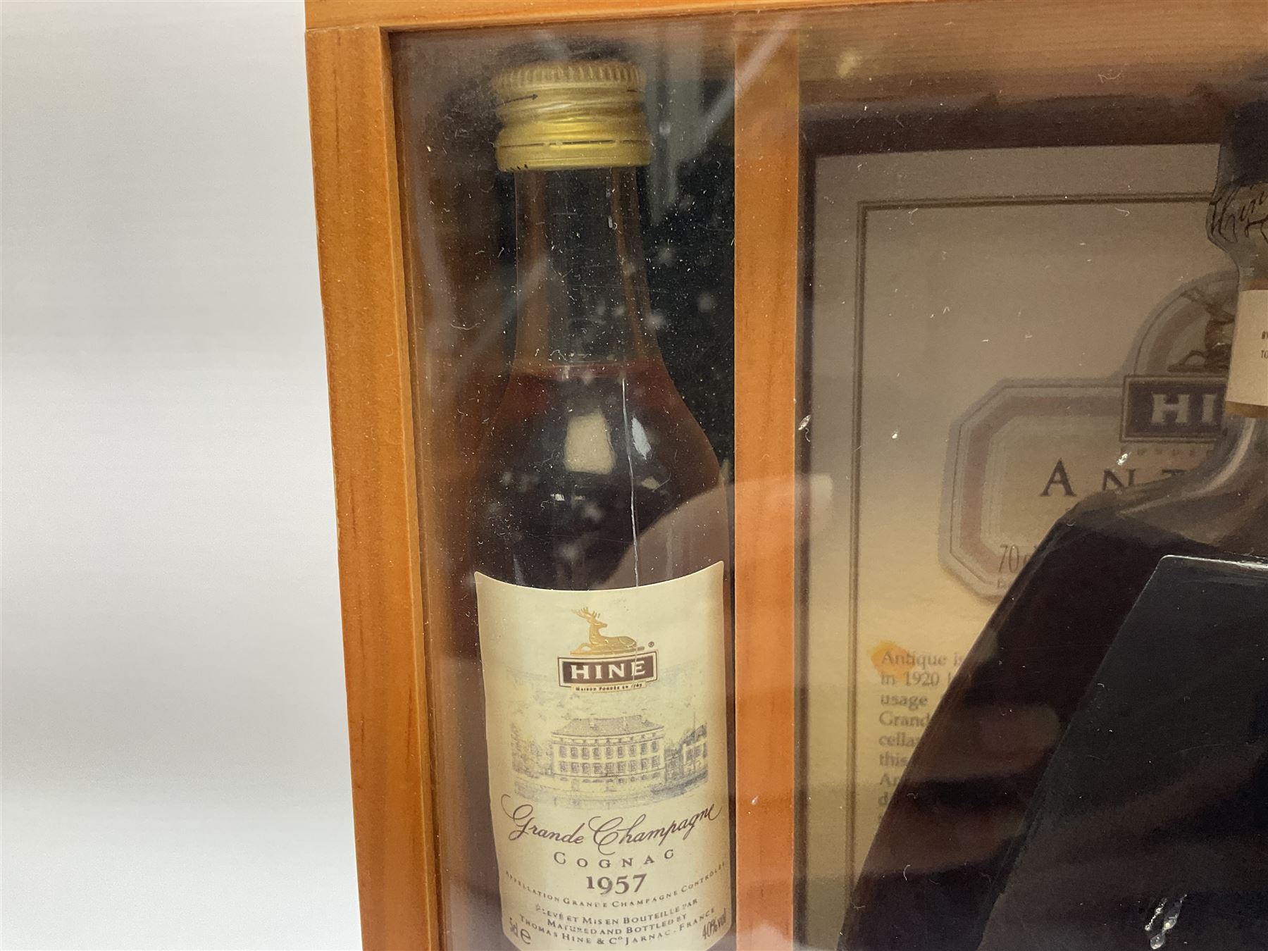 Presentation set comprising Hine Antique cognac 70cl, 40% volume and four miniature bottles of Hine cognac, 1957, 1960, two 1982, all 5cl, 40%   together with bottle of Tokaji sweet wine, 500ml, 13%