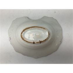 19th century French faience barber's blood-letting bowl, with painted floral decoration in polychrome upon plain ground, with painted initials CT mark beneath, L31cm