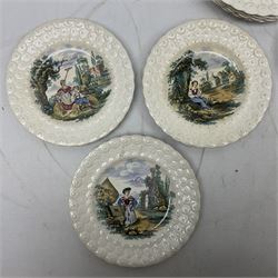 Collection of 19th century William Smith & Co nursery plates, to include examples decorated in the pastime series, and similar, all with moulded floral borders