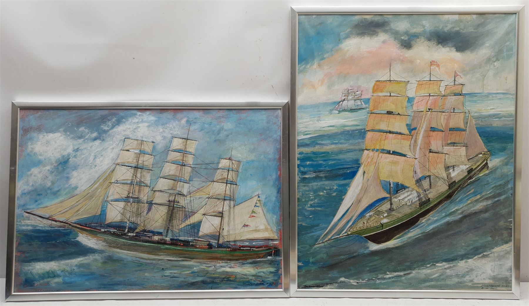 John Squire (British Contemporary): Figures and Donkeys on the Seafront, oil on canvas board signed, together with two similar oils and a mixed media by the same hand, max 65cm x 50cm (4)