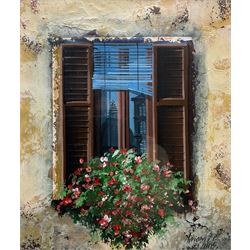 Continental School (Contemporary): The Window Box, oil on canvas laid onto board indistinctly signed and dated 2005, 25cm x 21cm
