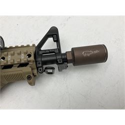 Combat Machine lithium battery powered airsoft BB rifle, 'Complete AEG Series' to fire 5mm pellets, with adjustable length stock L69cm non-extended; with six magazines, Trijicon ACOG red dot telescopic sight, battery charger etc (NO BATTERIES)