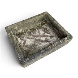 Three weathered composite stone rectangular planters, shallow form