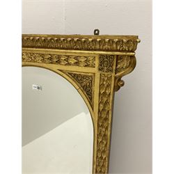19th century gilt wood framed wall mirror, arch top bevelled glass