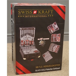  Swiss Kraft International 'Model.SK386BLG' 386 piece trolley tool set, including - socket set, screw drivers, hammer, pliers, allen keys, glue gun, spanners etc.  