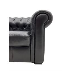 Chesterfield sofa upholstered in black buttoned leather 