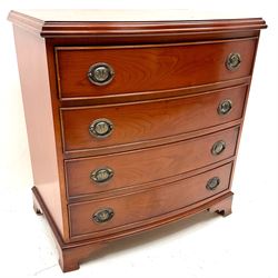Waring & Gillow cherry bow front chest, moulded top, four cockbeaded drawers, shaped bracket supports