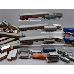  Various makers '00' gauge - sixty-five assorted wagons and nine passenger coaches by Wrenn, Bachmann, Mainline, Dapol, Jouef etc  