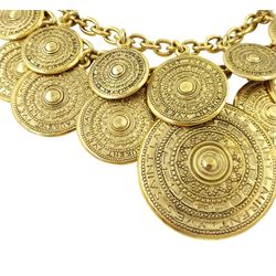 Yves Saint Laurent gilt metal two-tier necklace, with textured medallion charms 