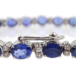 18ct white gold oval sapphire and diamond bracelet, stamped 750, total sapphire weight approx 12.00 carat