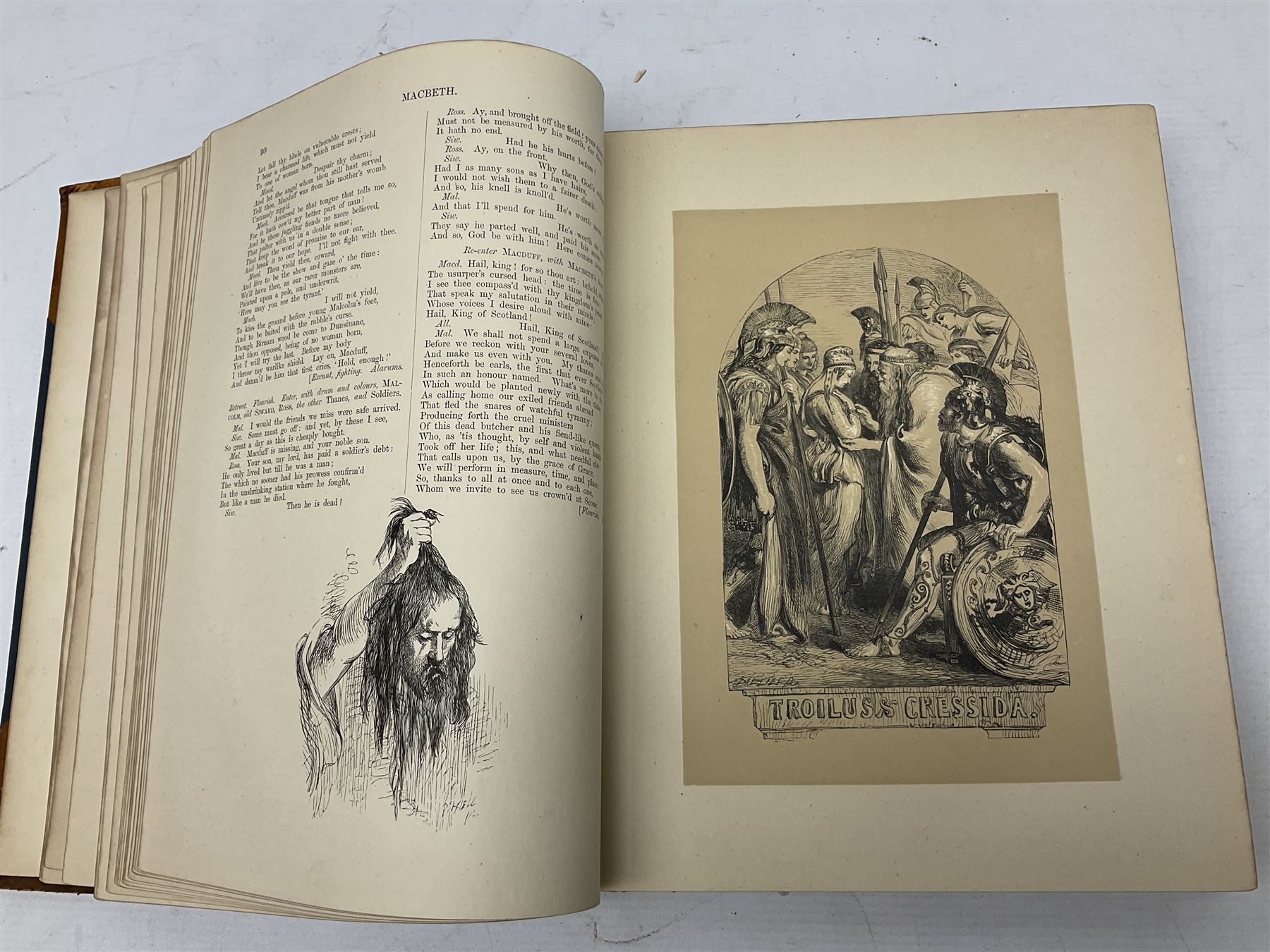 The Library Shakspeare Illustrated by Sir John Gilbert, George Cruikshank and R. Dudley with laid-in colour plates, three volumes, uniformly bound in half leather with a.e.g.